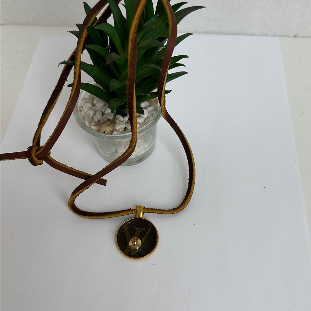 Custom Gold Tone Pendant with Louis Vuitton Monogram Canvas with snap